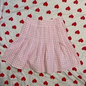 ROMWE Pink Checkered Skater Skirt